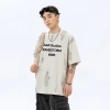 Distressed, faded, broken letter printed short-sleeved T-shirt for men, summer loose pure cotton retro couple's T-shirt top for women q details Picture